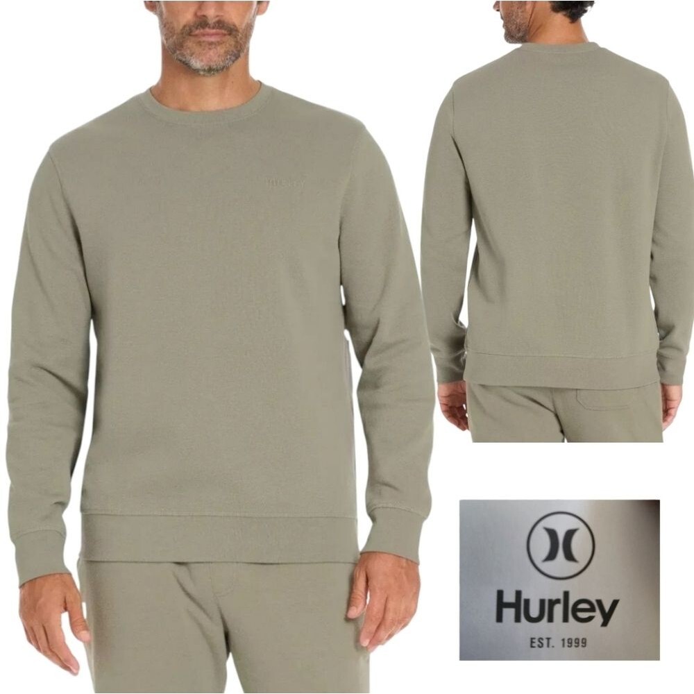 New! Hurley Mens Olive Green Crewneck Long Sleeve Sweatershirt Siz M Regular Fit - Picture 7 of 10